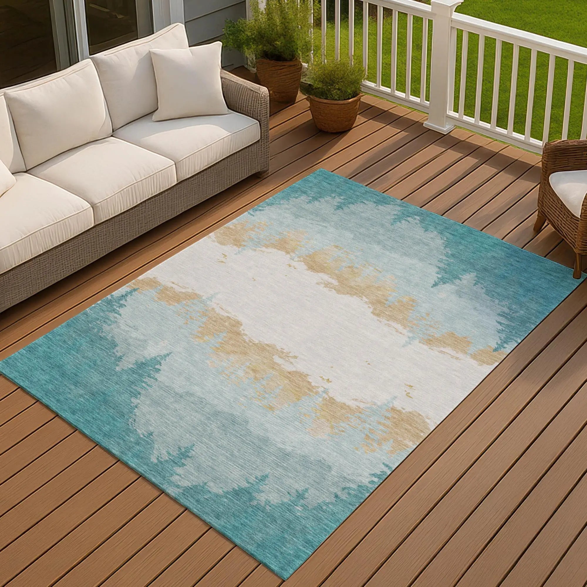 8' X 10' Teal Blue And Turquoise Floral Washable Indoor Outdoor Area Rug Homeroots Outdoor