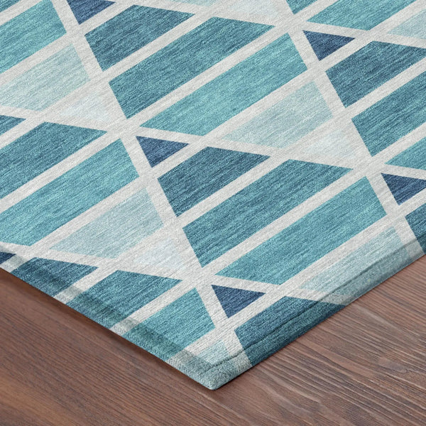 8' X 10' Teal Blue And Turquoise Geometric Washable Indoor Outdoor Area Rug Homeroots Outdoor