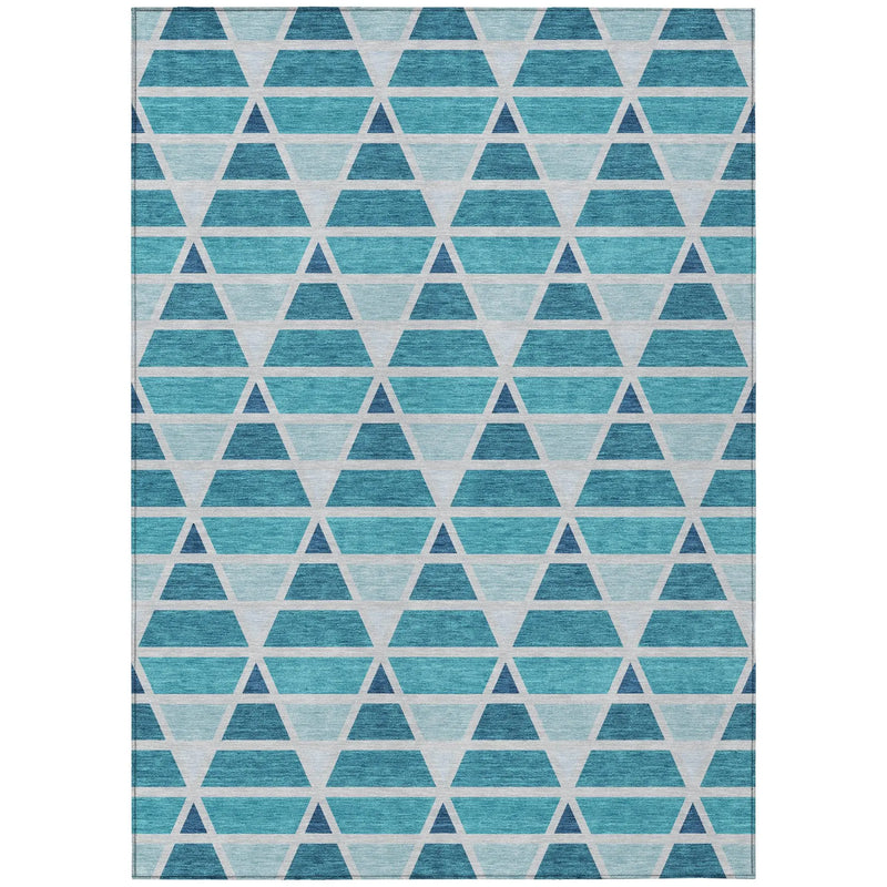 8' X 10' Teal Blue And Turquoise Geometric Washable Indoor Outdoor Area Rug Homeroots Outdoor
