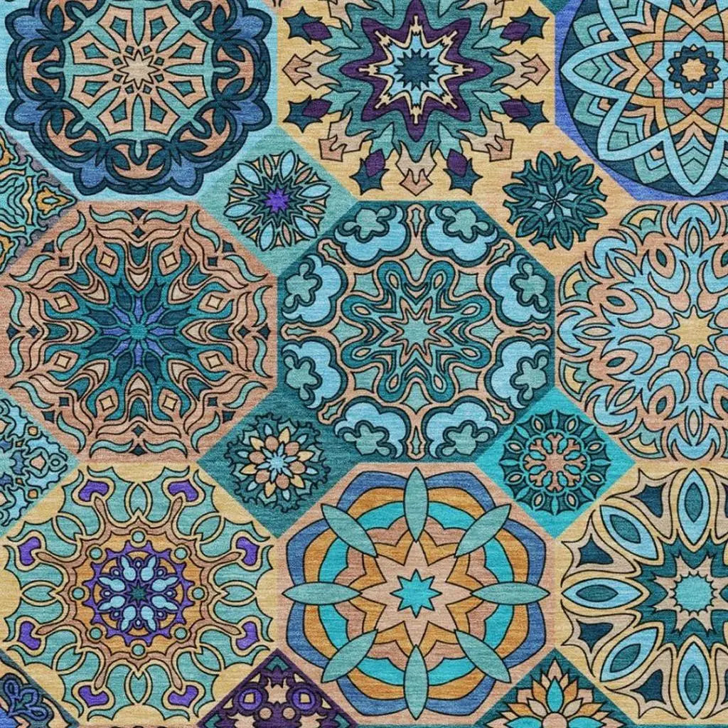 8' X 10' Teal Blue And Turquoise Patchwork Washable Indoor Outdoor Area Rug Homeroots Outdoor