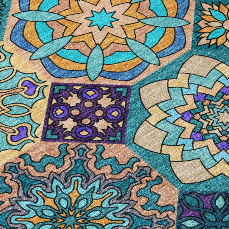 8' X 10' Teal Blue And Turquoise Patchwork Washable Indoor Outdoor Area Rug Homeroots Outdoor