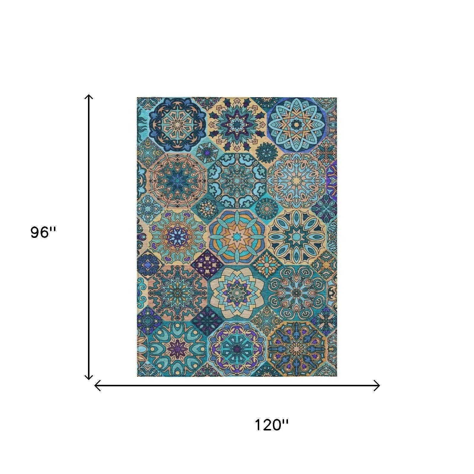 8' X 10' Teal Blue And Turquoise Patchwork Washable Indoor Outdoor Area Rug Homeroots Outdoor