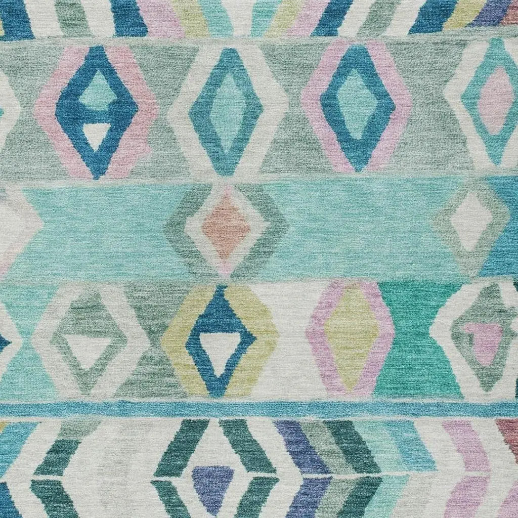 8' X 10' Teal Blue And Turquoise Tribal Washable Indoor Outdoor Area Rug Homeroots Outdoor