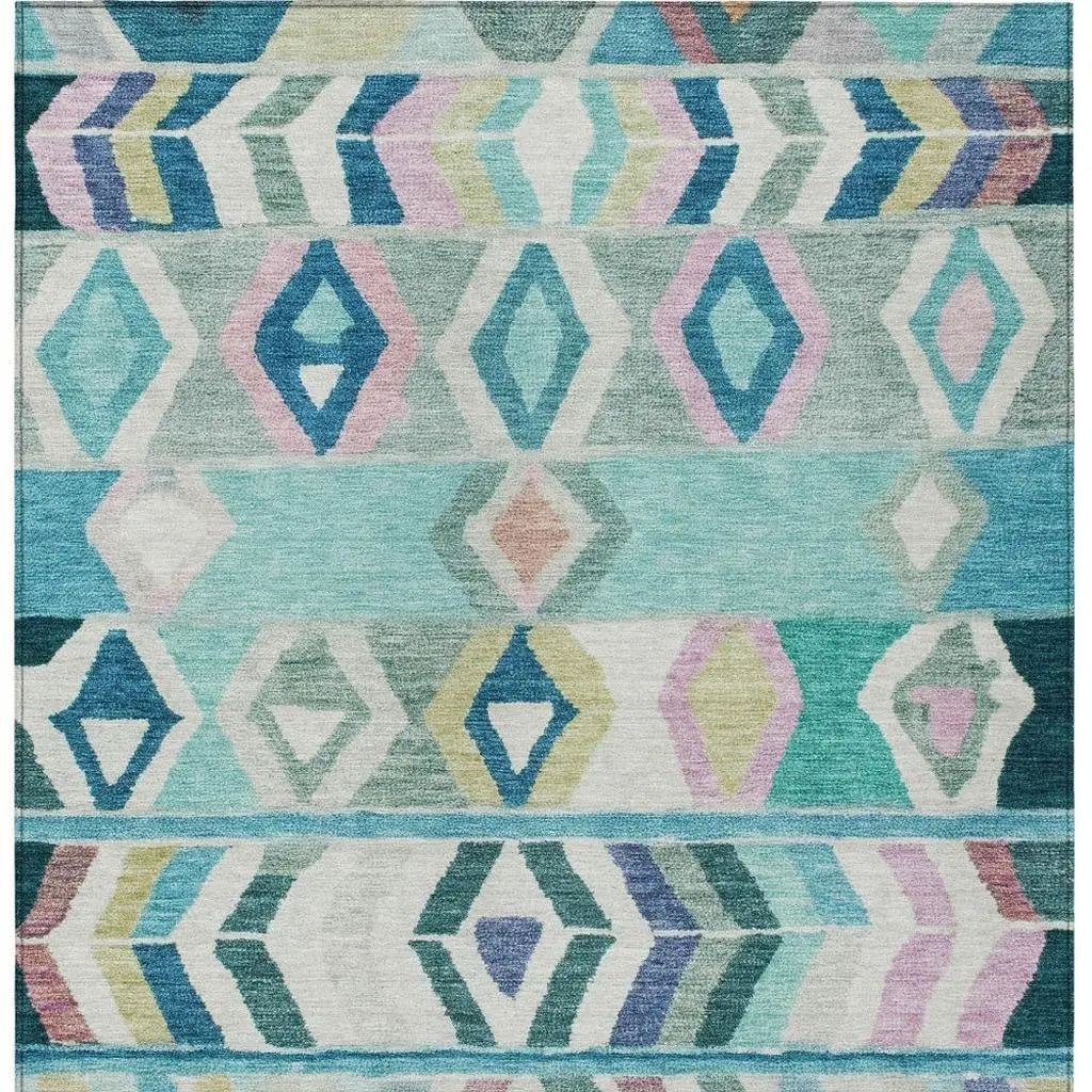 8' X 10' Teal Blue And Turquoise Tribal Washable Indoor Outdoor Area Rug Homeroots Outdoor