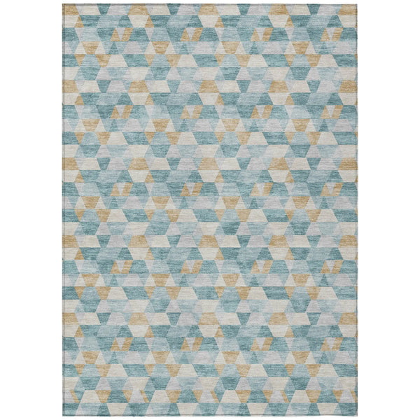 8' X 10' Teal Blue And Walnut Geometric Washable Indoor Outdoor Area Rug Homeroots Outdoor