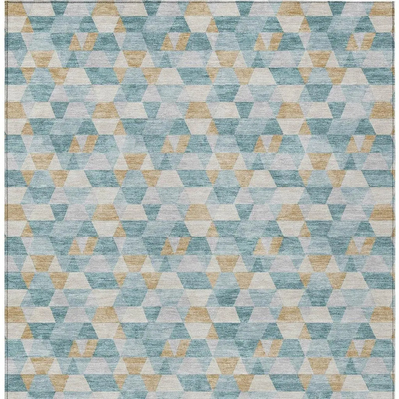 8' X 10' Teal Blue And Walnut Geometric Washable Indoor Outdoor Area Rug Homeroots Outdoor