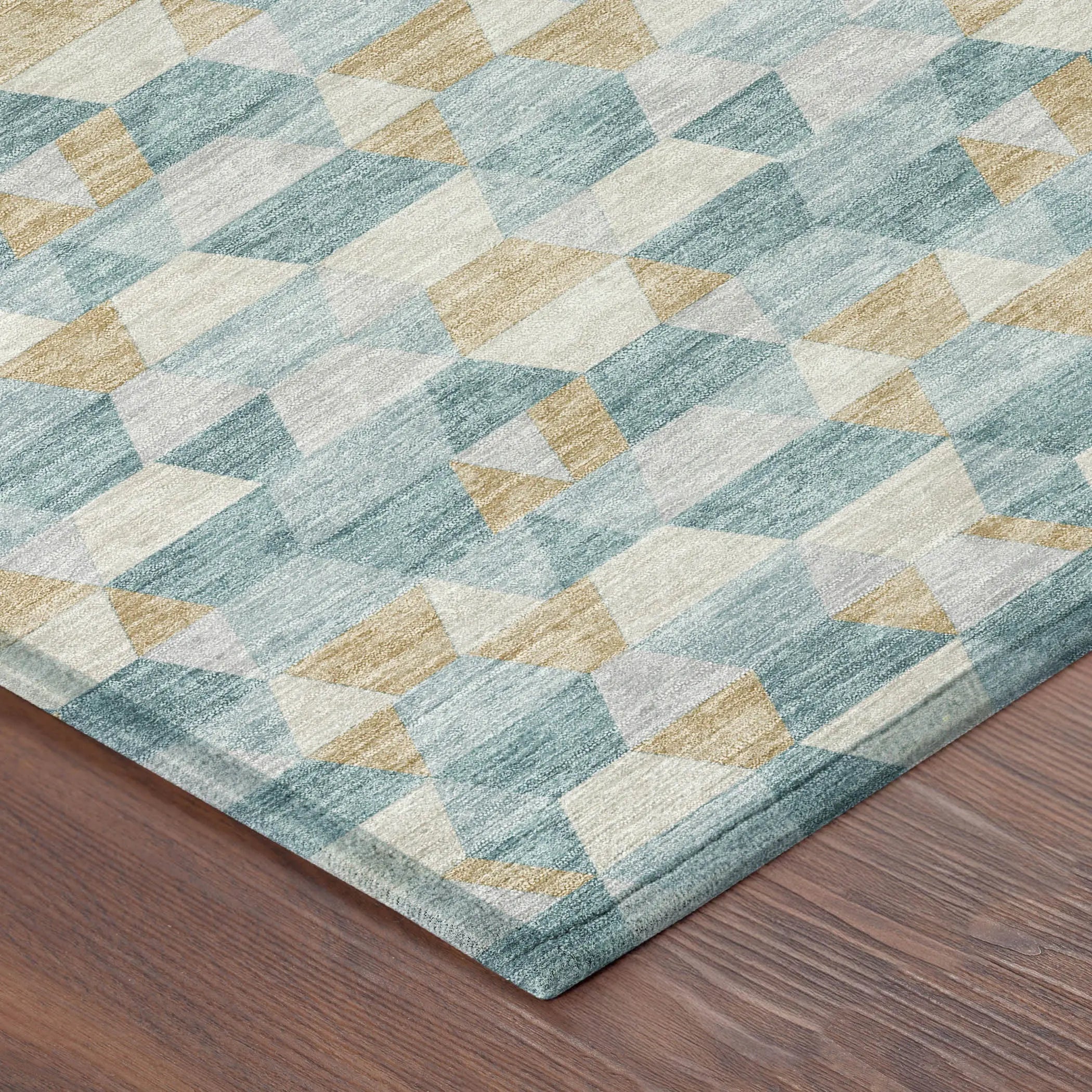 8' X 10' Teal Blue And Walnut Geometric Washable Indoor Outdoor Area Rug Homeroots Outdoor