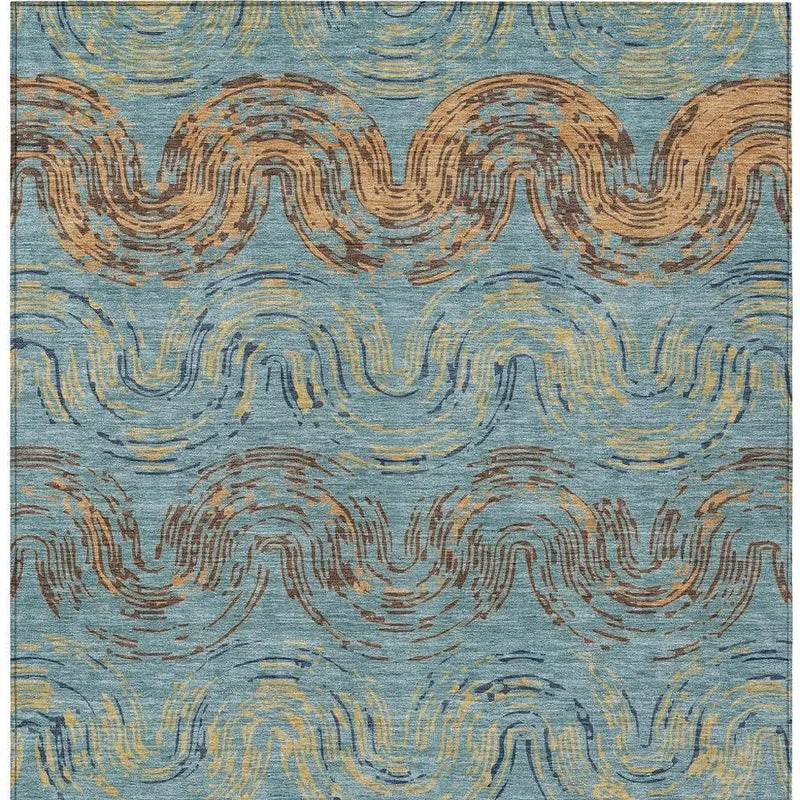 8' X 10' Teal Blue And Wheat Abstract Washable Indoor Outdoor Area Rug Homeroots Outdoor