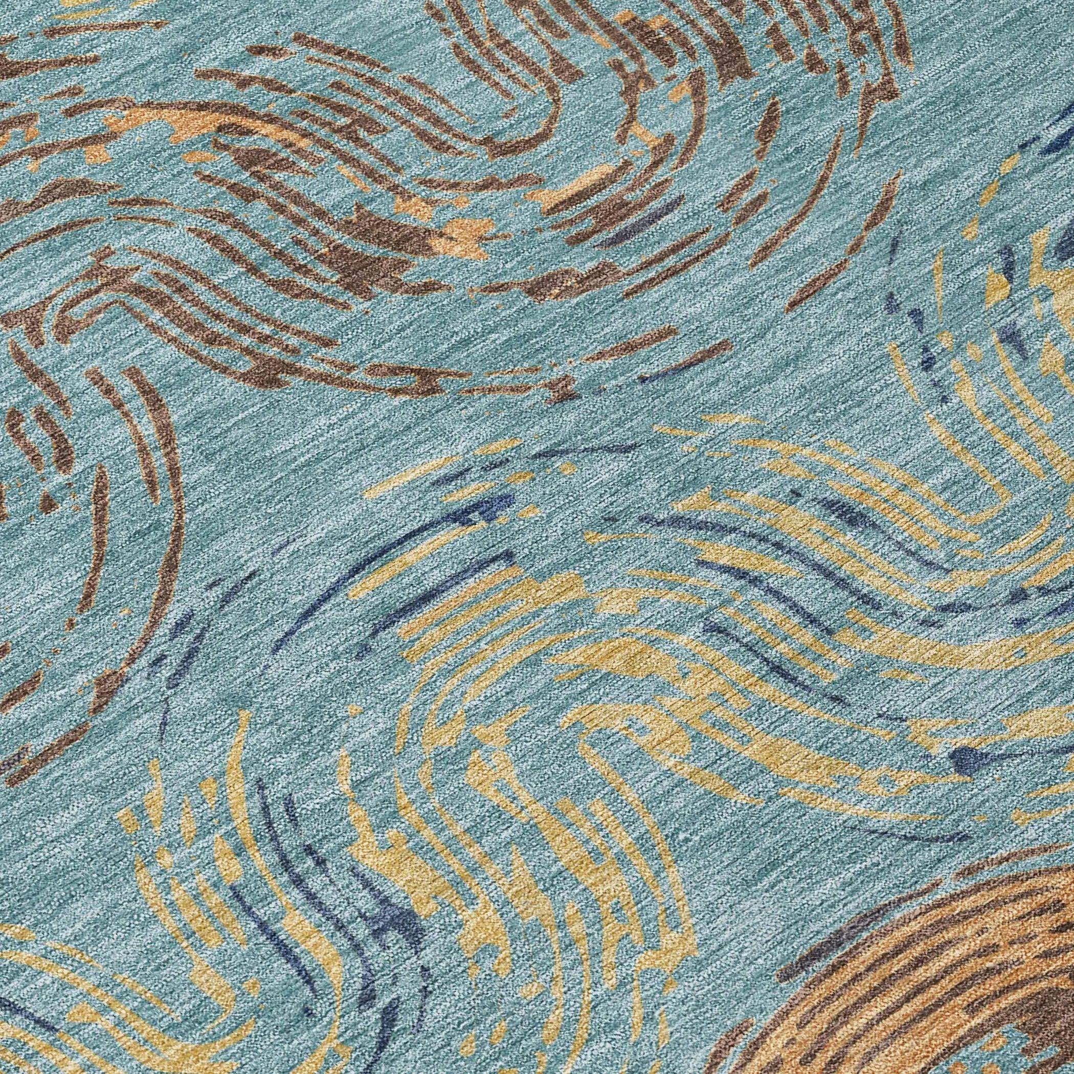 8' X 10' Teal Blue And Wheat Abstract Washable Indoor Outdoor Area Rug Homeroots Outdoor