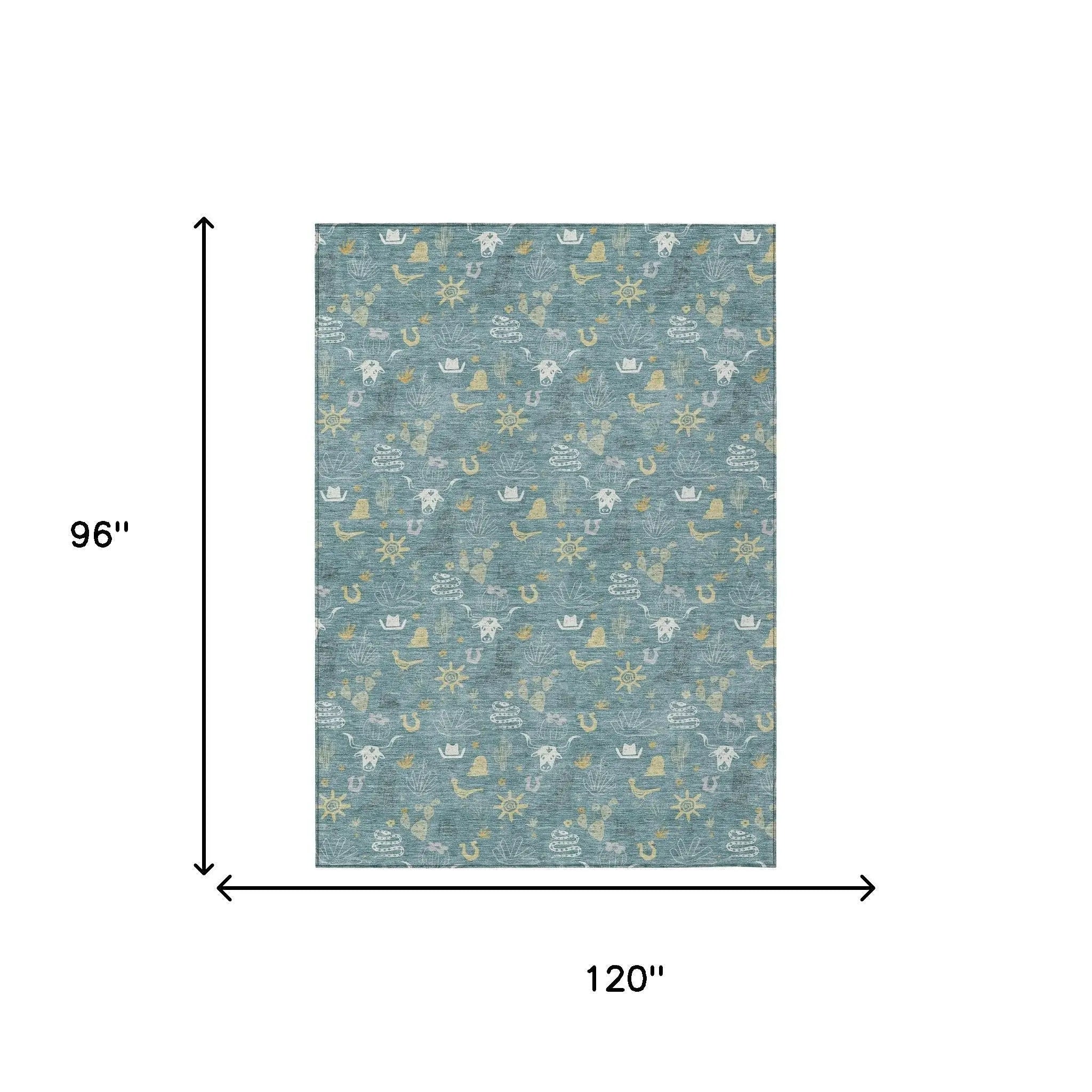 8' X 10' Teal Blue And Wheat Cactus Washable Indoor Outdoor Area Rug Homeroots Outdoor