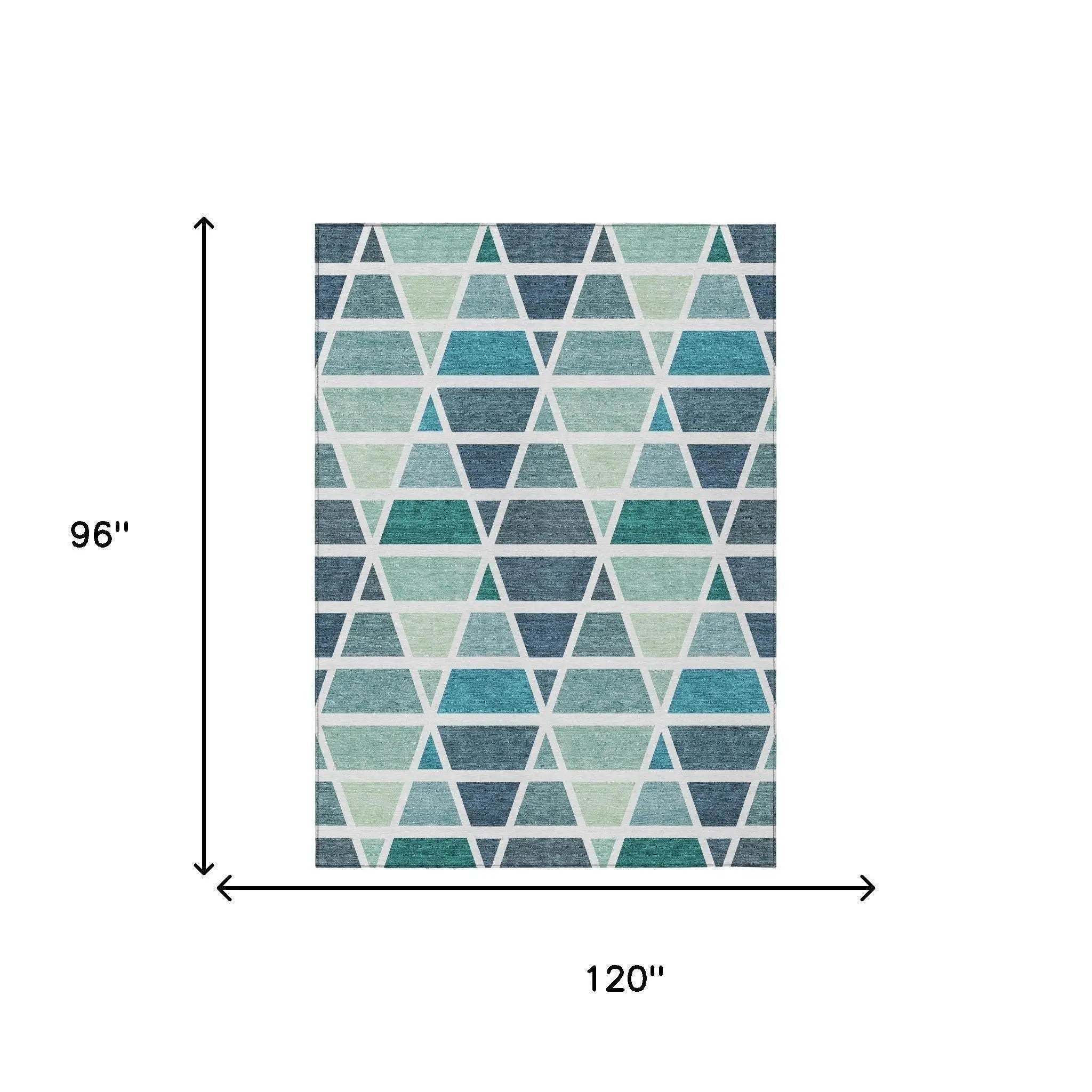 8' X 10' Teal Blue And White Geometric Washable Indoor Outdoor Area Rug Homeroots Outdoor