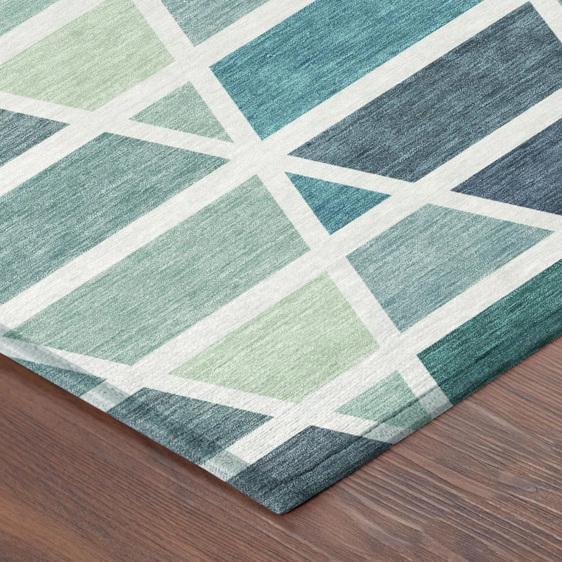 8' X 10' Teal Blue And White Geometric Washable Indoor Outdoor Area Rug Homeroots Outdoor