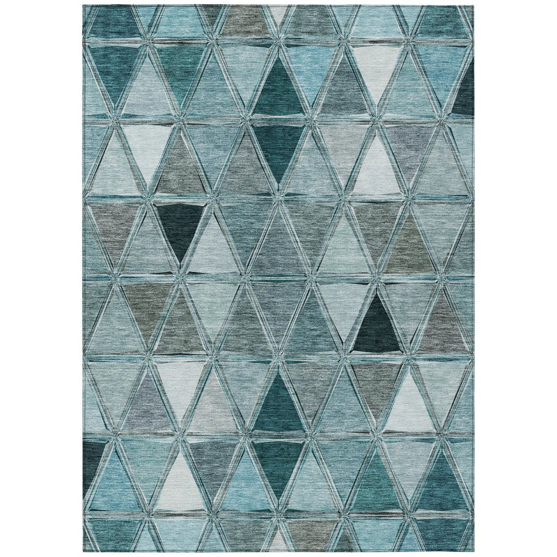 8' X 10' Teal Blue Aqua And Gray Geometric Washable Indoor Outdoor Area Rug Homeroots Outdoor