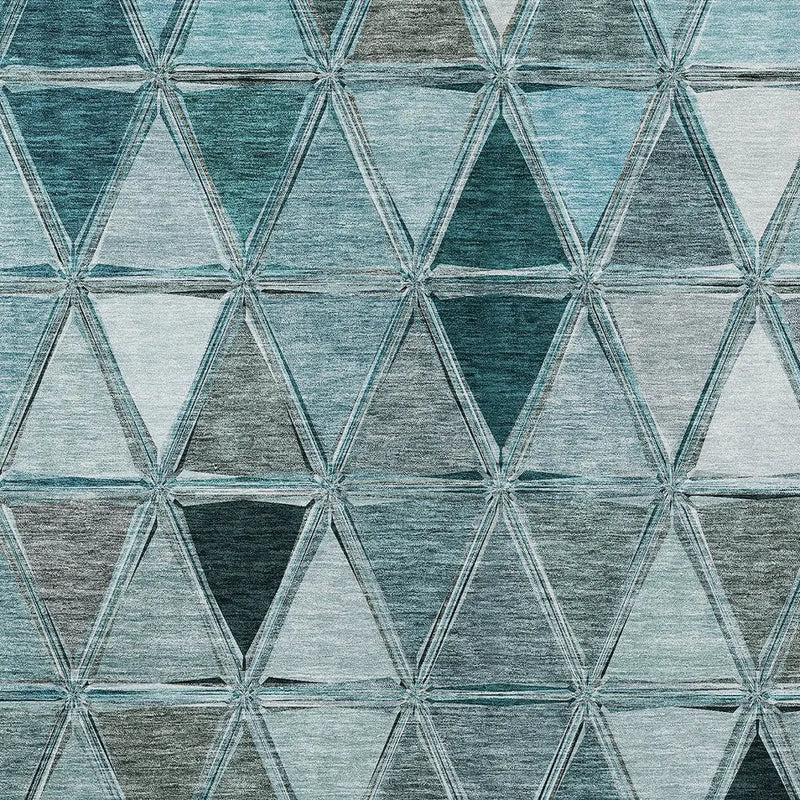 8' X 10' Teal Blue Aqua And Gray Geometric Washable Indoor Outdoor Area Rug Homeroots Outdoor