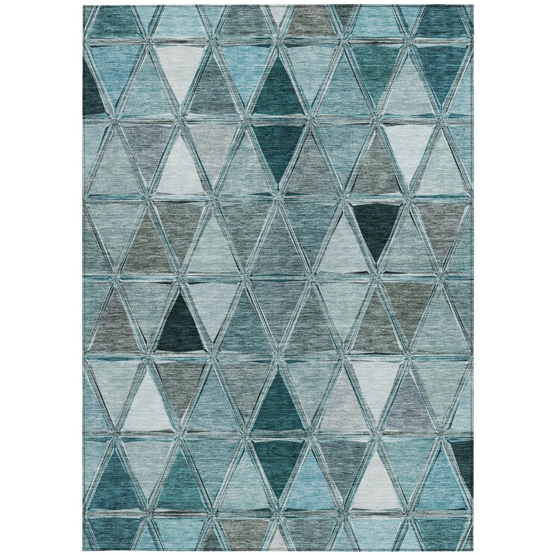8' X 10' Teal Blue Aqua And Gray Geometric Washable Indoor Outdoor Area Rug Homeroots Outdoor