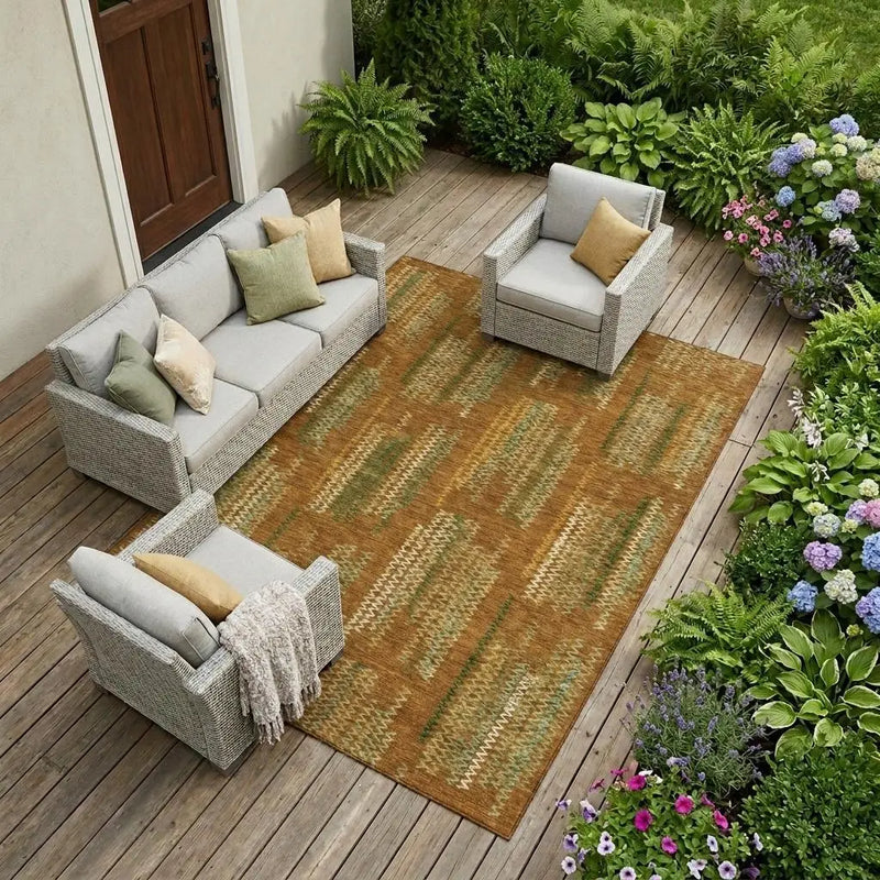 8' X 10' Terra Cotta And Brown Abstract Washable Indoor Outdoor Area Rug Homeroots Outdoor