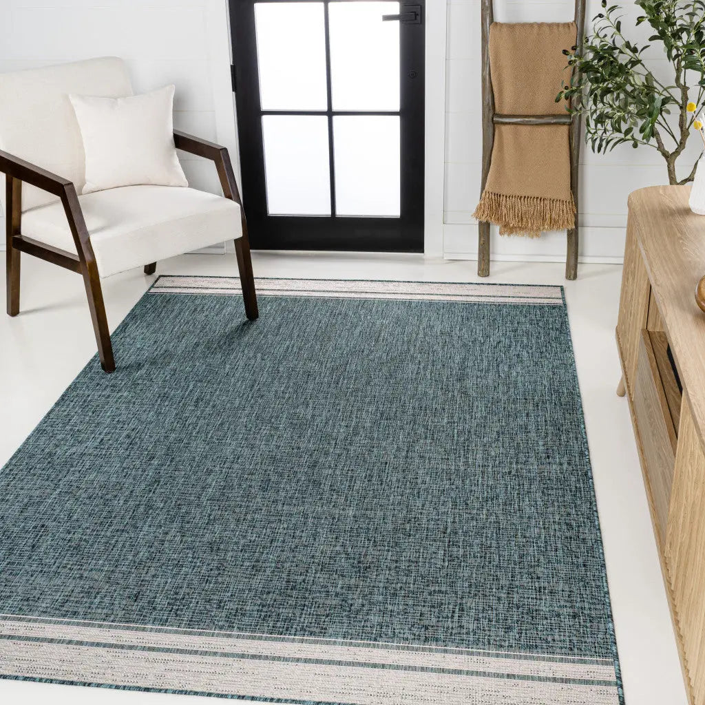 8' X 10' Turquoise And Cream Indoor Outdoor Area Rug - GreatEagleInc
