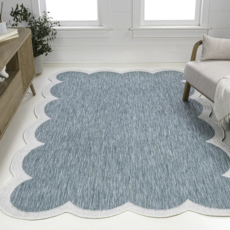 8' X 10' Turquoise And Cream Indoor Outdoor Area Rug Homeroots Outdoor