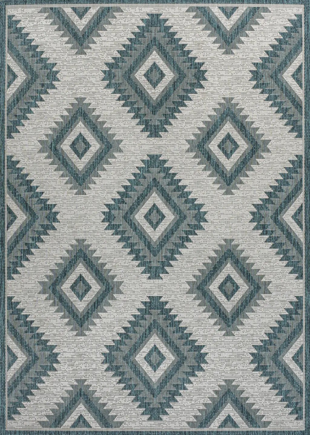 8' X 10' Turquoise And Cream Moroccan Indoor Outdoor Area Rug - GreatEagleInc