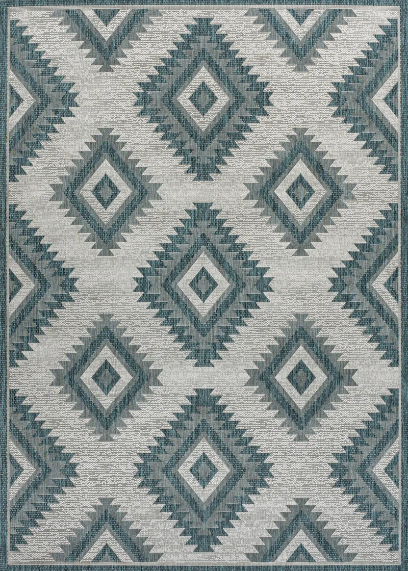 8' X 10' Turquoise And Cream Moroccan Indoor Outdoor Area Rug - GreatEagleInc