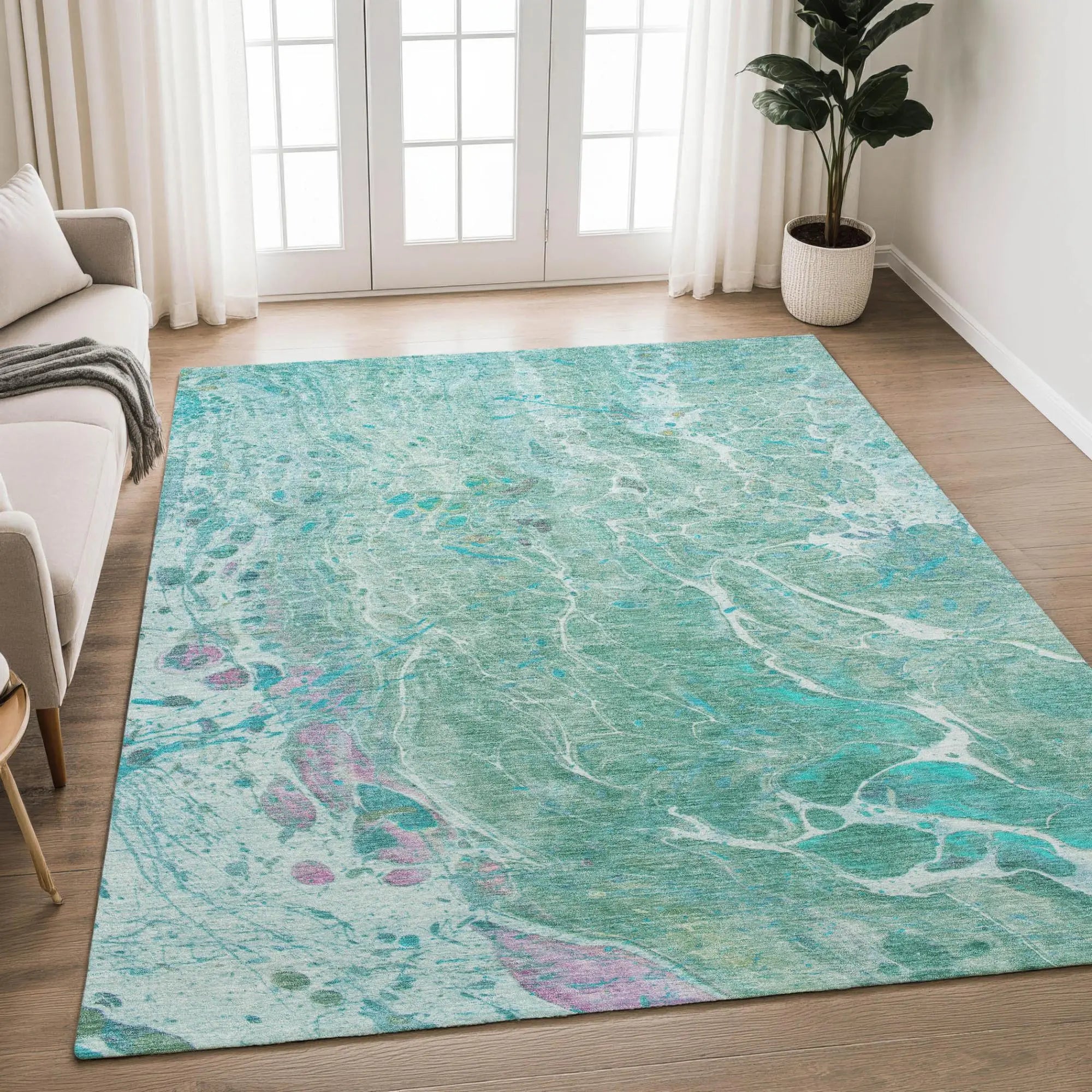 8' X 10' Turquoise And Teal Blue Abstract Washable Indoor Outdoor Area Rug Homeroots Outdoor