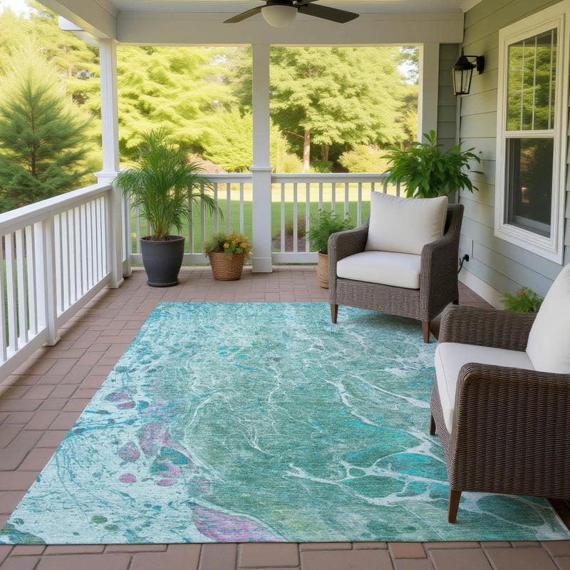 8' X 10' Turquoise And Teal Blue Abstract Washable Indoor Outdoor Area Rug Homeroots Outdoor