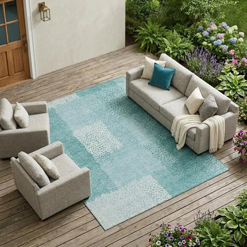 8' X 10' Turquoise And Teal Blue Abstract Washable Indoor Outdoor Area Rug Homeroots Outdoor