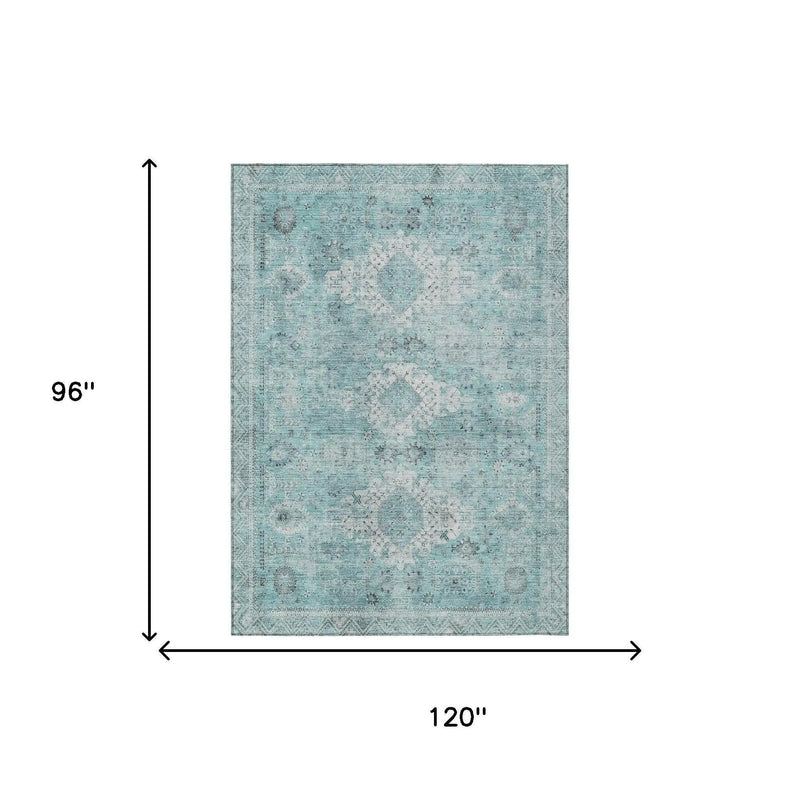 8' X 10' Turquoise And Teal Blue Oriental Washable Indoor Outdoor Area Rug Homeroots Outdoor
