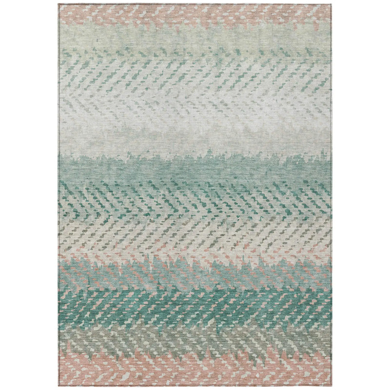 8' X 10' Turquoise And Teal Blue Striped Washable Indoor Outdoor Area Rug Homeroots Outdoor