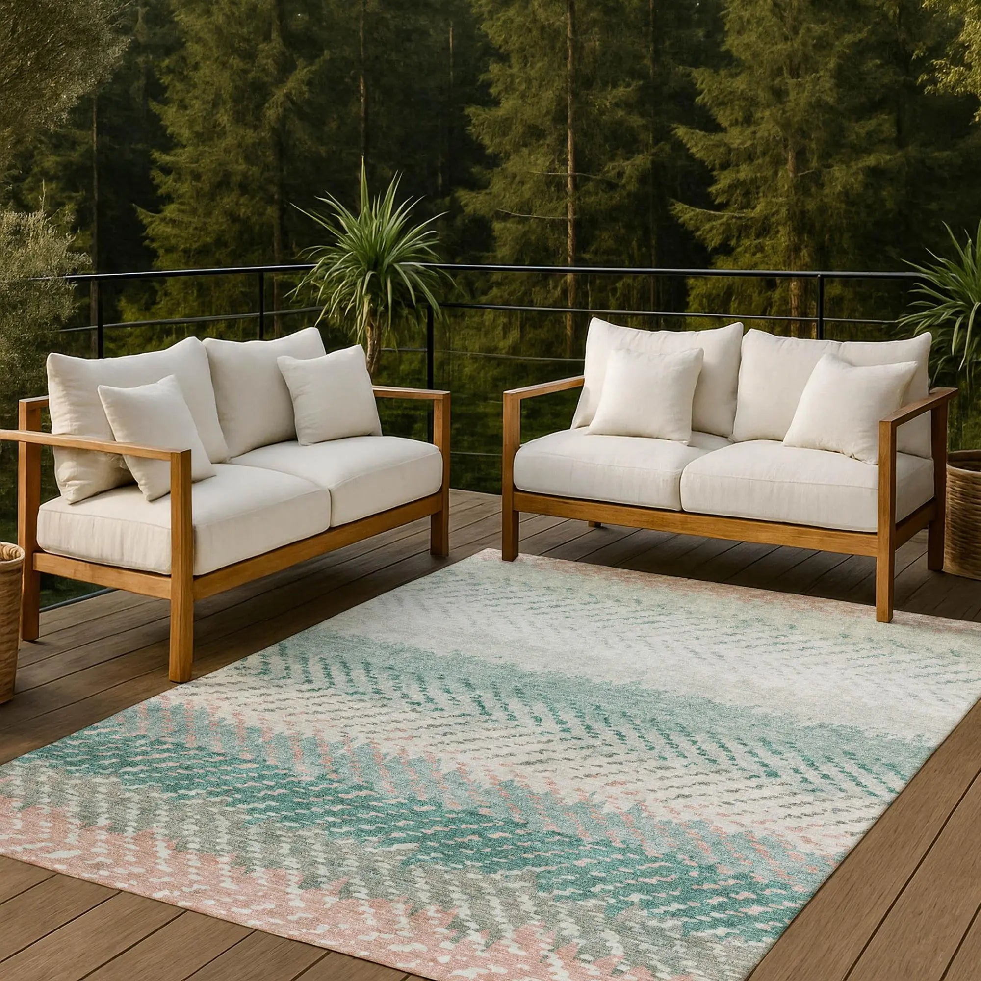 8' X 10' Turquoise And Teal Blue Striped Washable Indoor Outdoor Area Rug Homeroots Outdoor