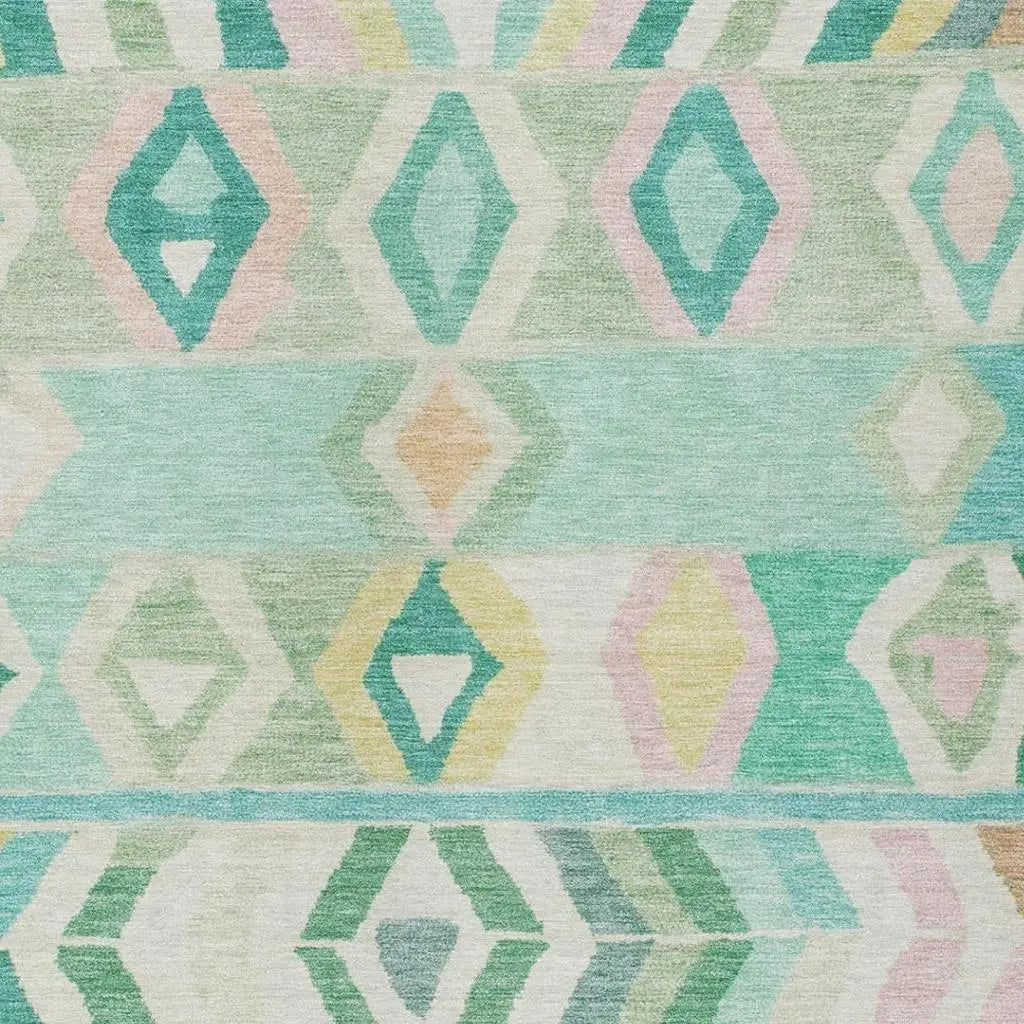 8' X 10' Turquoise And Teal Blue Tribal Washable Indoor Outdoor Area Rug Homeroots Outdoor