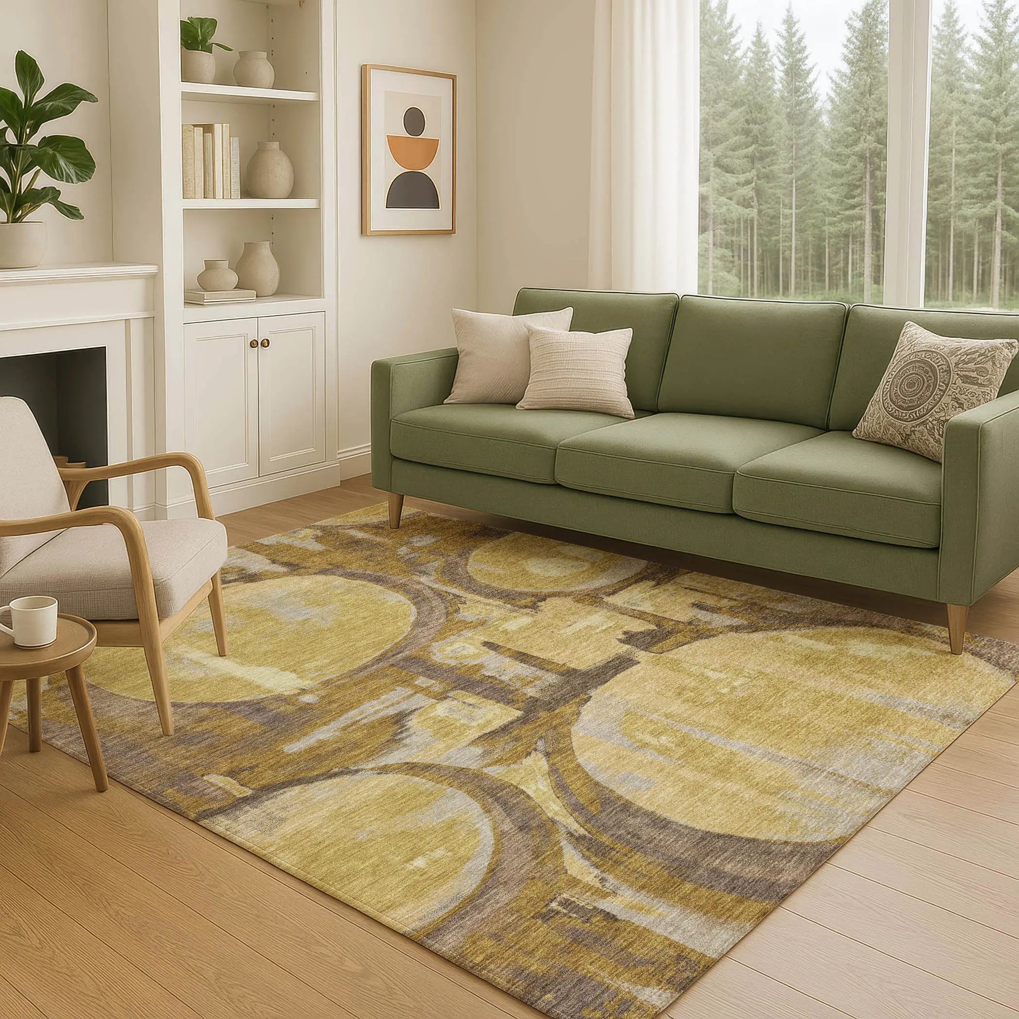 8' X 10' Walnut And Gold Abstract Washable Indoor Outdoor Area Rug Homeroots Outdoor