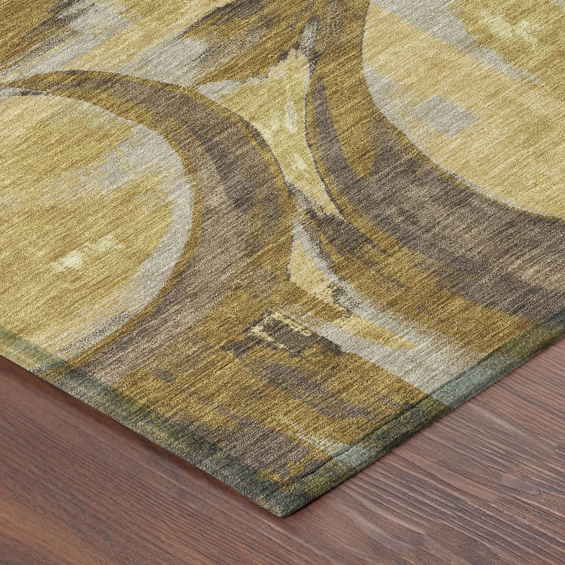 8' X 10' Walnut And Gold Abstract Washable Indoor Outdoor Area Rug Homeroots Outdoor