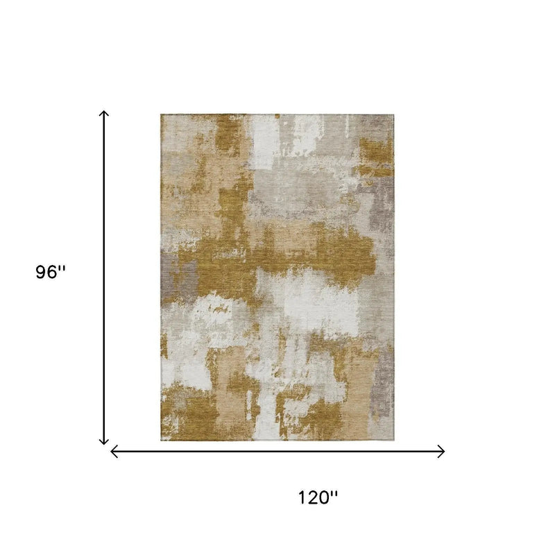 8' X 10' Walnut And Gold Abstract Washable Indoor Outdoor Area Rug Homeroots Outdoor