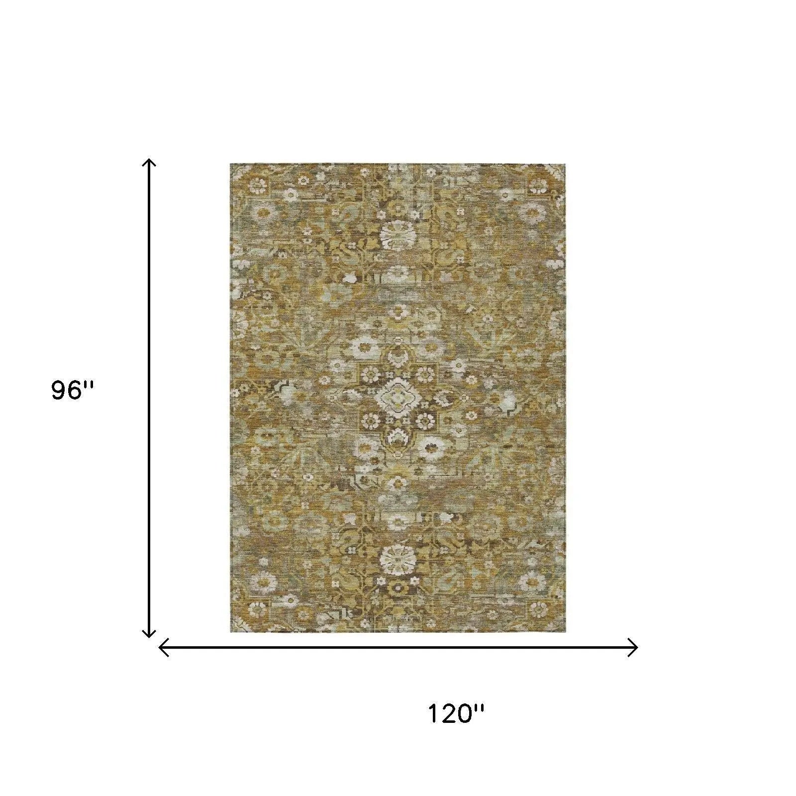 8' X 10' Walnut And Gold Floral Medallion Washable Indoor Outdoor Area Rug Homeroots Outdoor