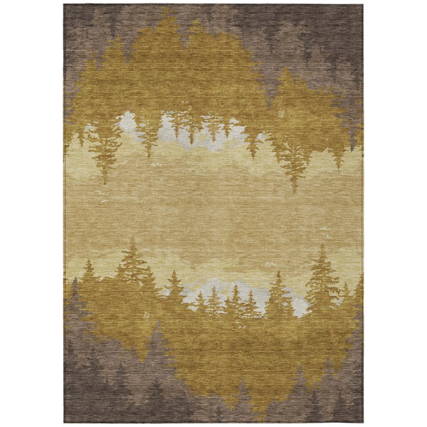 8' X 10' Walnut And Gold Floral Washable Indoor Outdoor Area Rug Homeroots Outdoor