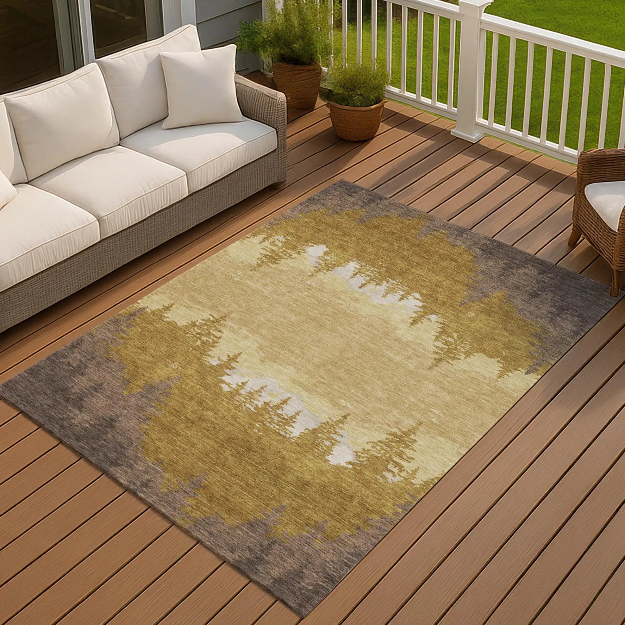 8' X 10' Walnut And Gold Floral Washable Indoor Outdoor Area Rug Homeroots Outdoor