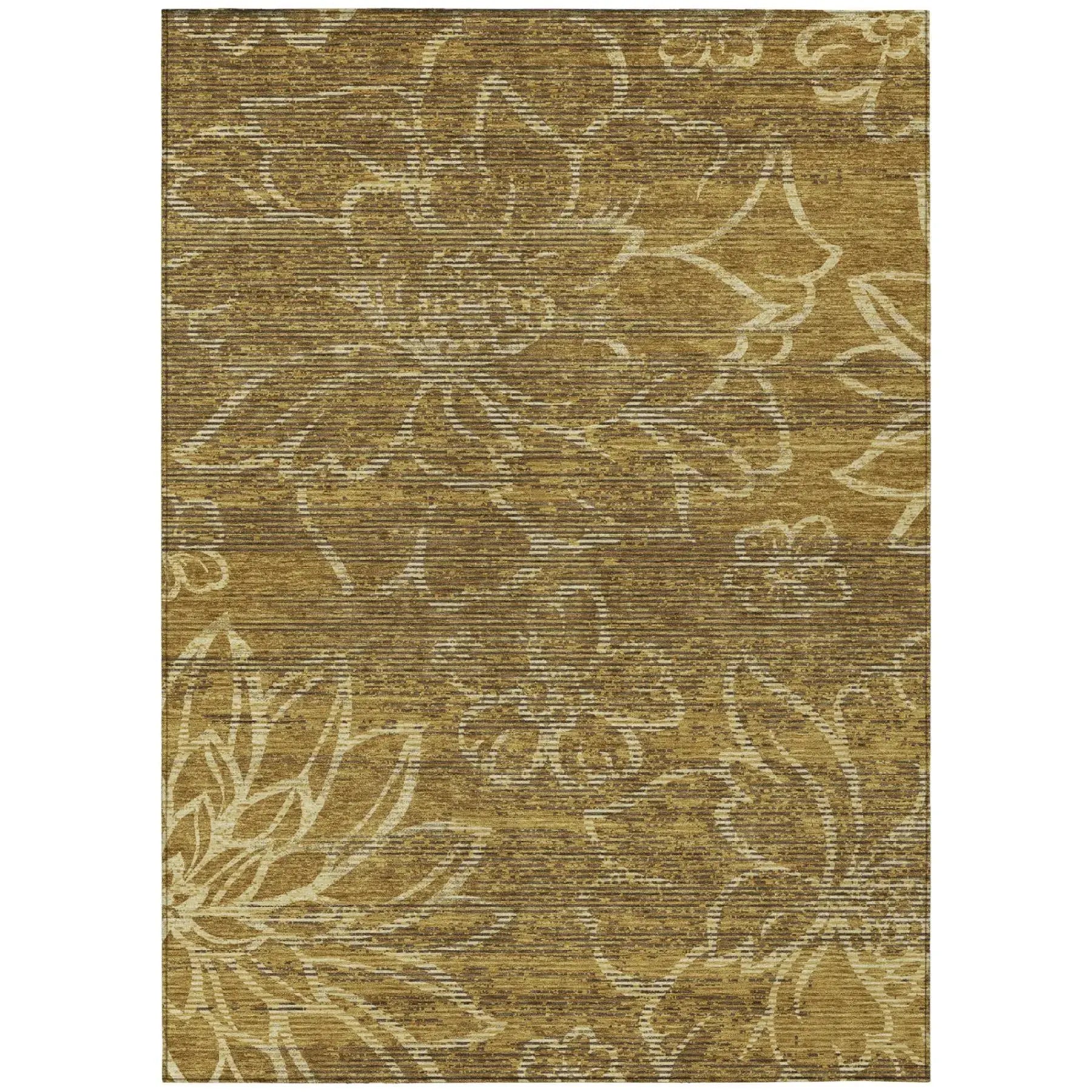 8' X 10' Walnut And Gold Floral Washable Indoor Outdoor Area Rug Homeroots Outdoor