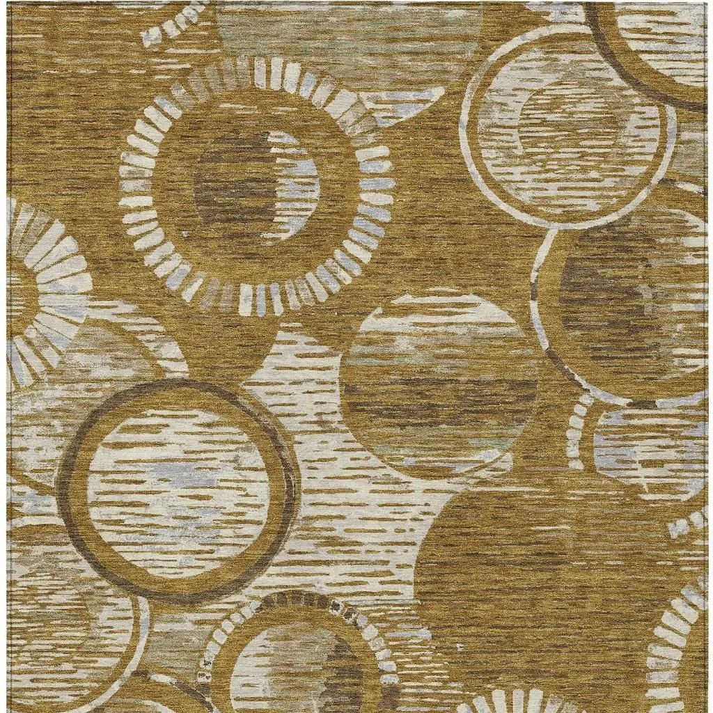 8' X 10' Walnut And Gold Geometric Washable Indoor Outdoor Area Rug Homeroots Outdoor