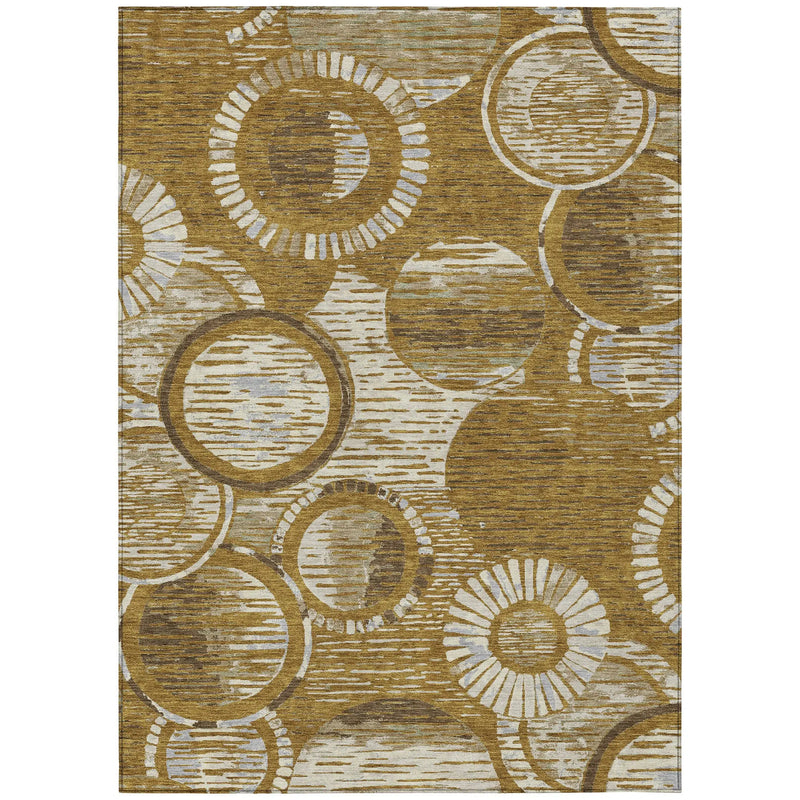 8' X 10' Walnut And Gold Geometric Washable Indoor Outdoor Area Rug Homeroots Outdoor