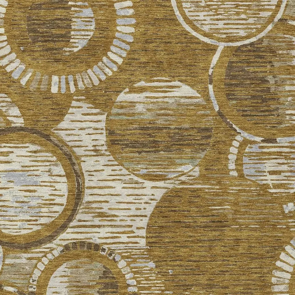 8' X 10' Walnut And Gold Geometric Washable Indoor Outdoor Area Rug Homeroots Outdoor
