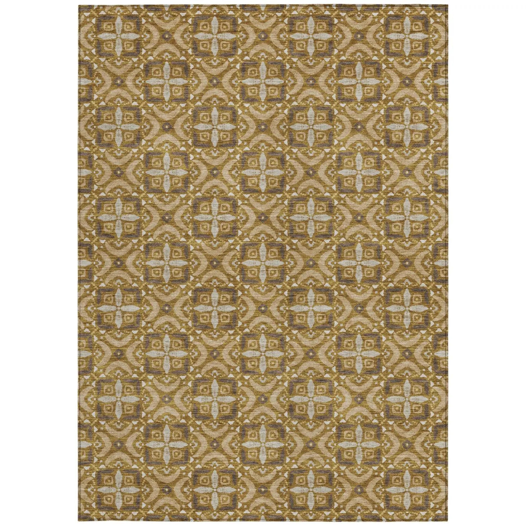 8' X 10' Walnut And Gold Geometric Washable Indoor Outdoor Area Rug Homeroots Outdoor