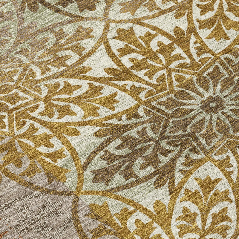 8' X 10' Walnut And Gold Oriental Washable Indoor Outdoor Area Rug Homeroots Outdoor