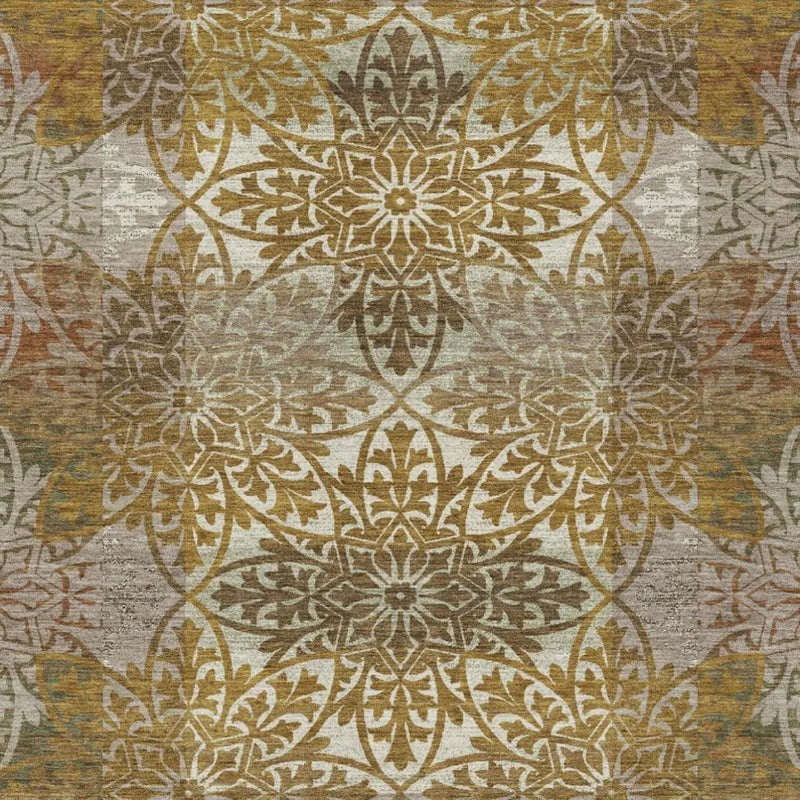 8' X 10' Walnut And Gold Oriental Washable Indoor Outdoor Area Rug Homeroots Outdoor