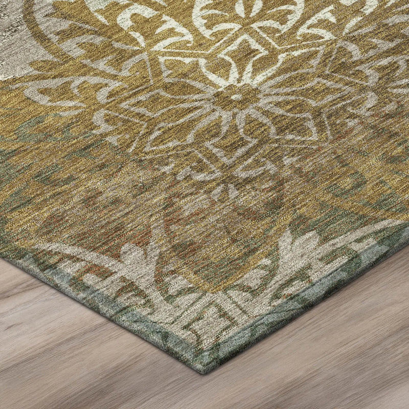 8' X 10' Walnut And Gold Oriental Washable Indoor Outdoor Area Rug Homeroots Outdoor