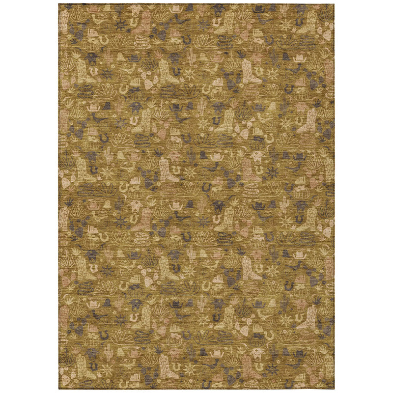 8' X 10' Walnut And Gold Stars Washable Indoor Outdoor Area Rug Homeroots Outdoor