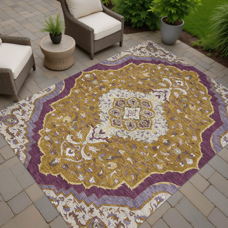 8' X 10' Walnut And Orange Medallion Washable Indoor Outdoor Area Rug Homeroots Outdoor