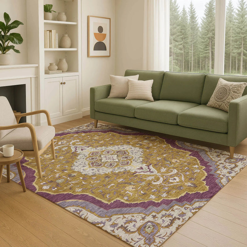 8' X 10' Walnut And Orange Medallion Washable Indoor Outdoor Area Rug Homeroots Outdoor