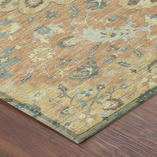 8' X 10' Wheat And Copper Floral Medallion Washable Indoor Outdoor Area Rug Homeroots Outdoor