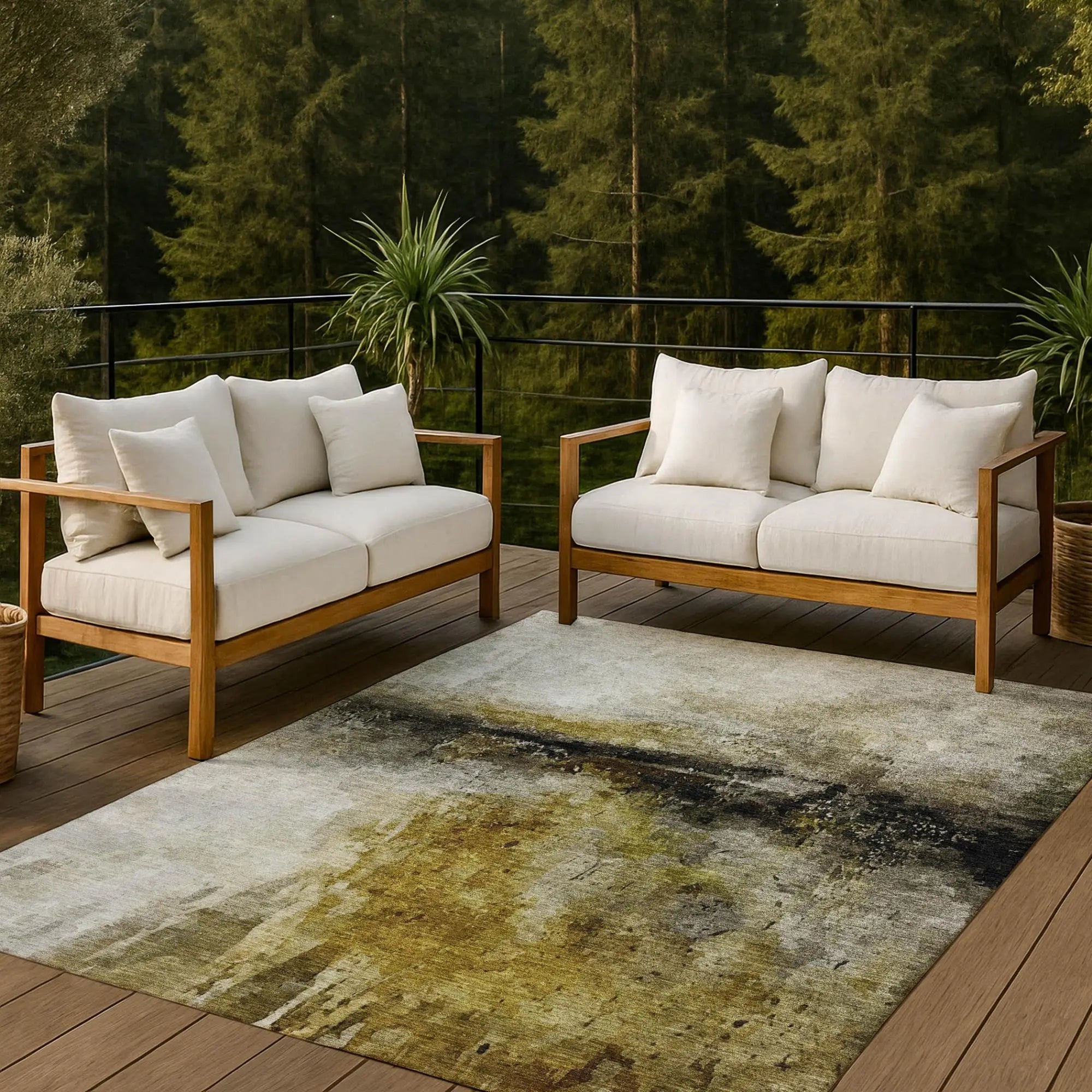 8' X 10' Wheat And Gold Abstract Washable Indoor Outdoor Area Rug Homeroots Outdoor